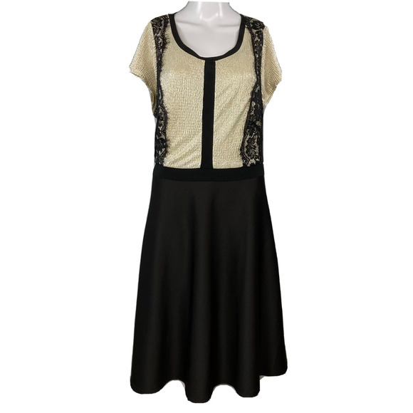 NWT NY Collection Dress Womens Sz 2X Gold Metallic Black‎ A Line Formal - Picture 1 of 10
